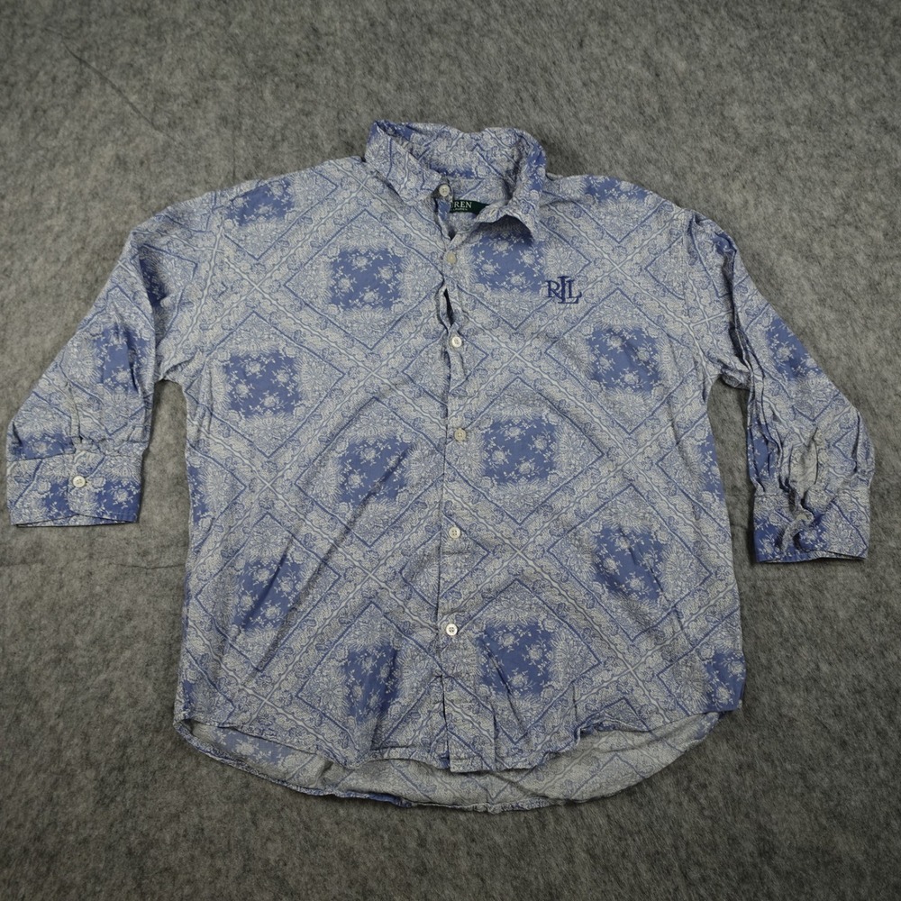 Lauren Ralph Lauren Top Womens Small Blue Paisley Bandana Print Button Up Shirt